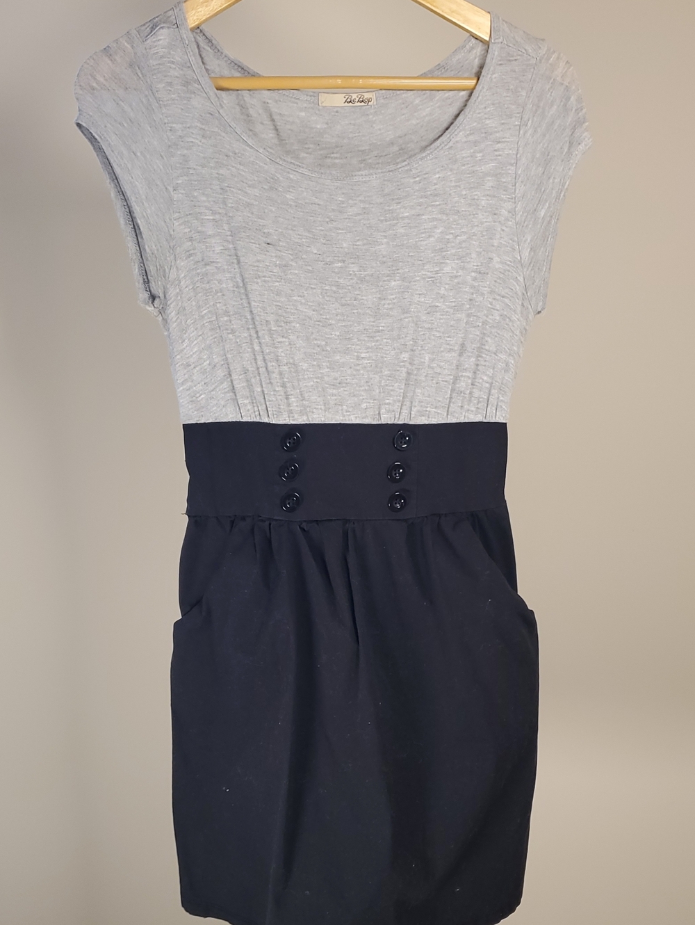 BeBop Gray and Black Colorblock Cap-Sleeve Dress